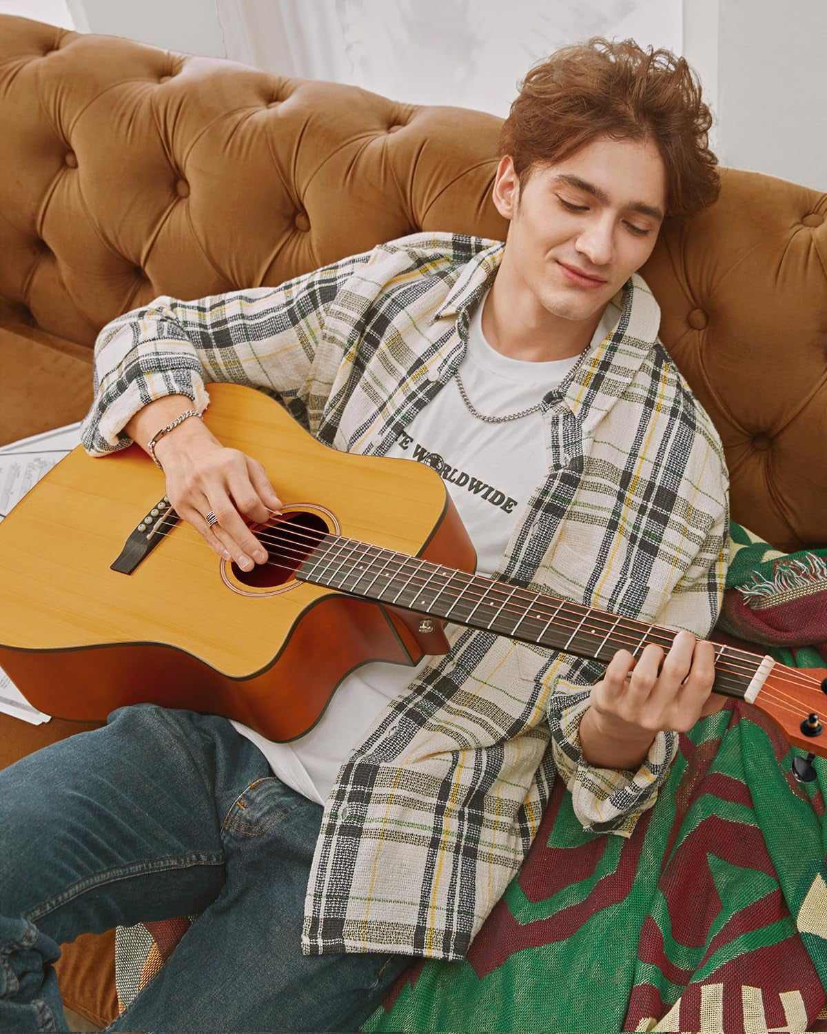 41” Acoustic Guitar Bundle for Beginners Adults with Online Lesson, 4/4 Full Size Steel Acustica Guitarra with Gig Bag, Tuner, Strap, Strings, Picks, Capos, Cutaway, Natural, DAG-1C/DAD-110C