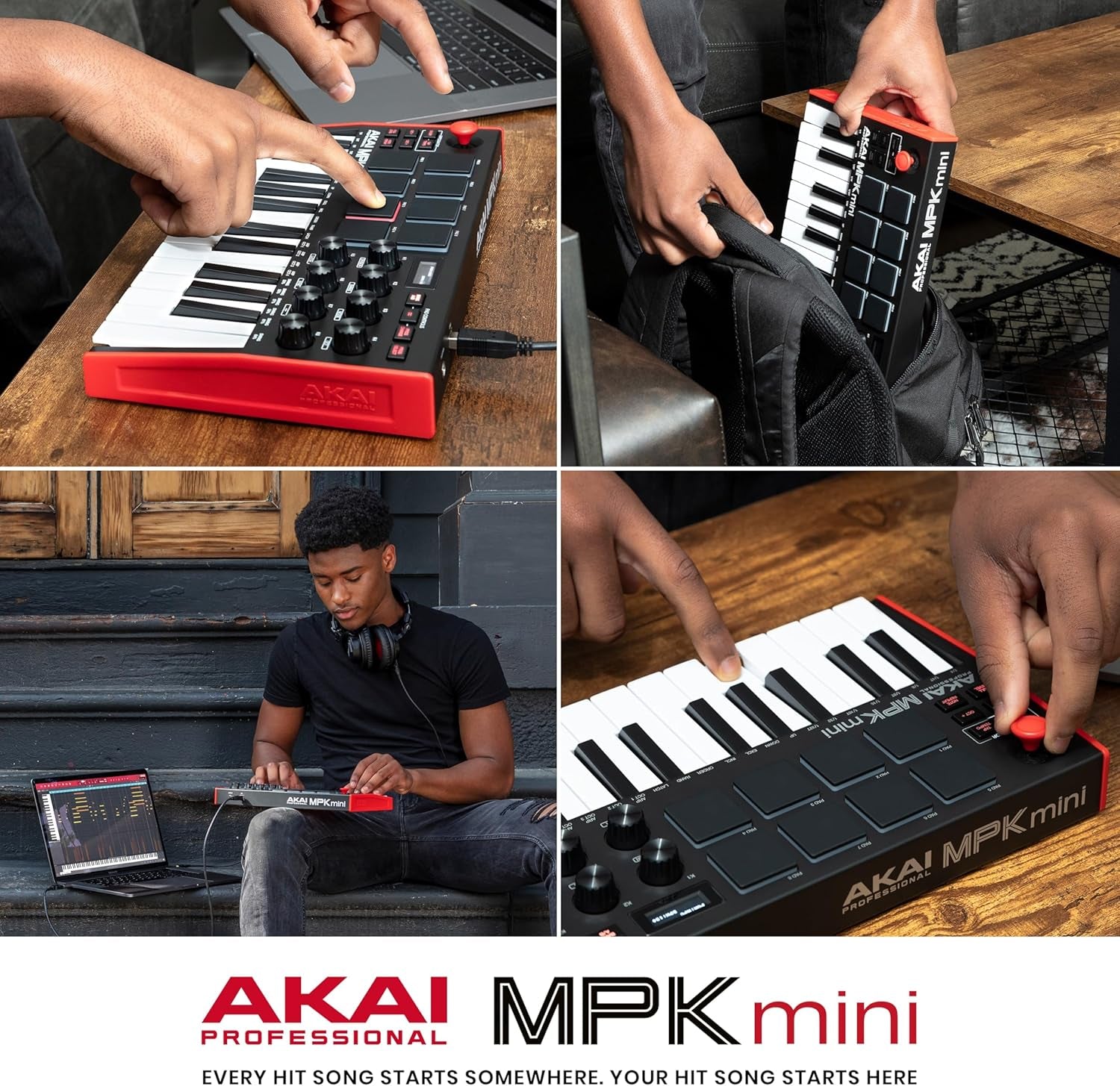 AKAI, 25 Key USB MIDI Keyboard Controller with 8 Drum Pads, 8 Assignable 360 Degree Knobs and Pro Software Suite Included, MPK Mini (MPKMINI3)