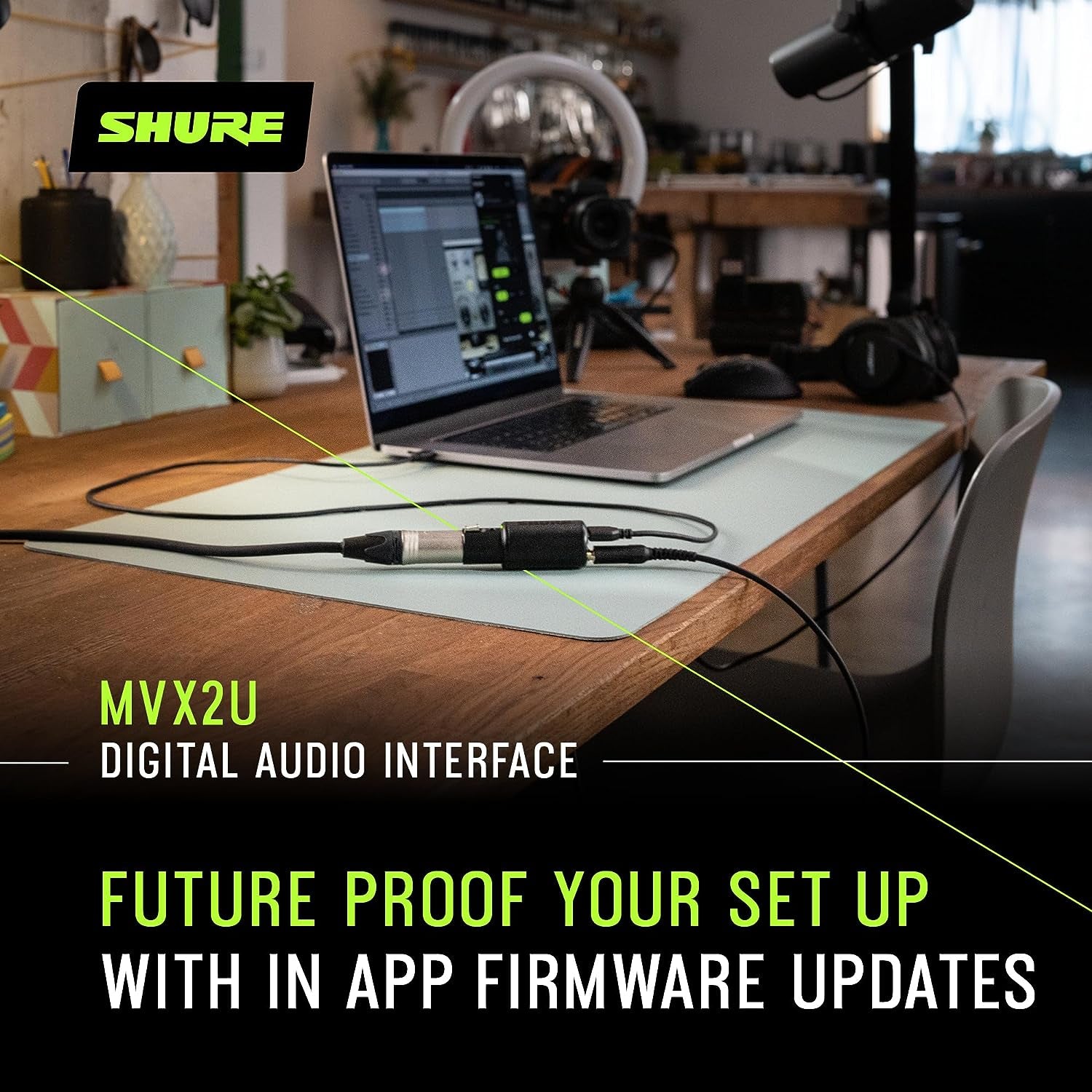 MVX2U Xlr-To-Usb Digital Interface with Headphone Jack, Integrated Pre-Amp with 60Db Gain Control, Zero-Latency Monitoring, 48V Phantom Power, plus Desktop App, 1M USB-C Cable