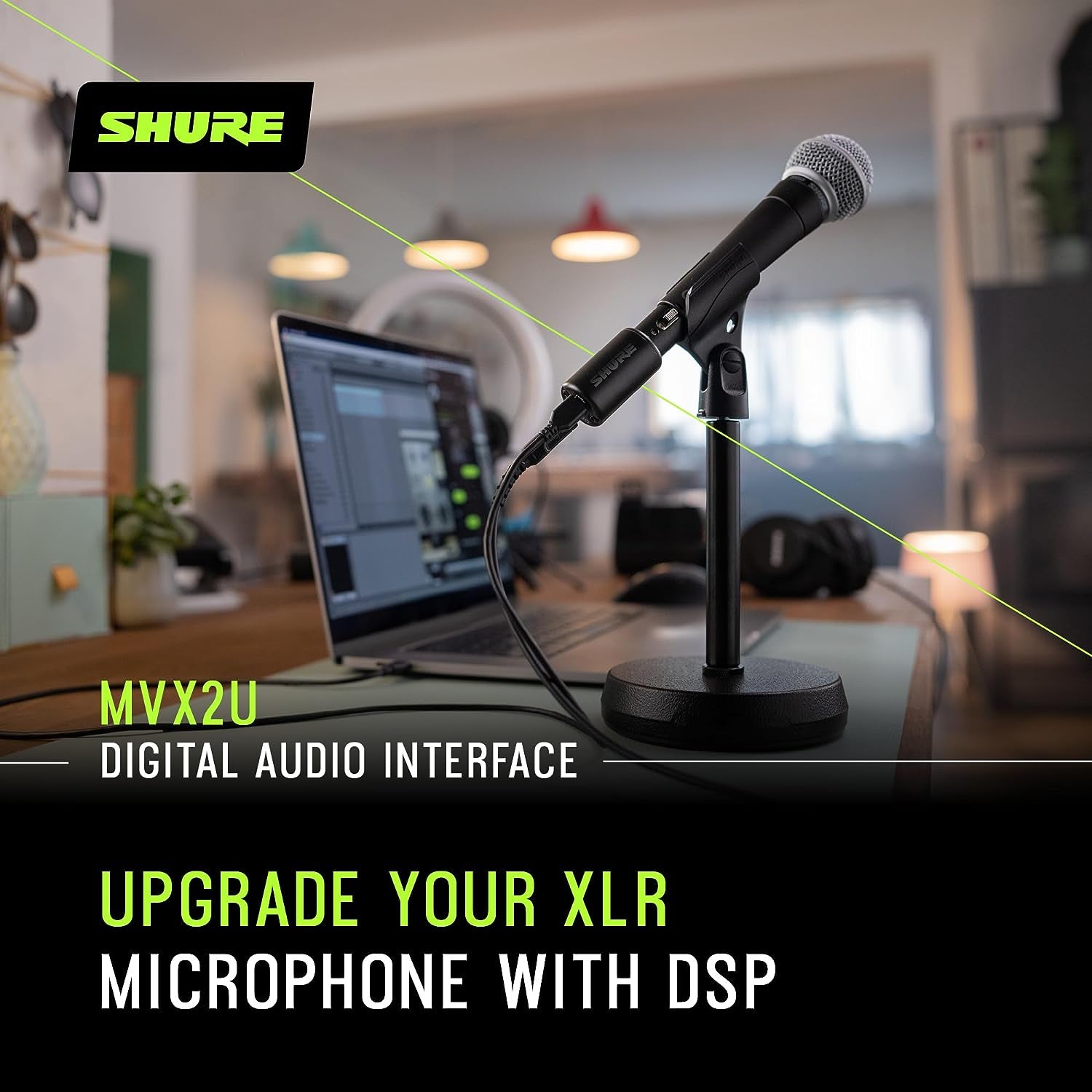 MVX2U Xlr-To-Usb Digital Interface with Headphone Jack, Integrated Pre-Amp with 60Db Gain Control, Zero-Latency Monitoring, 48V Phantom Power, plus Desktop App, 1M USB-C Cable