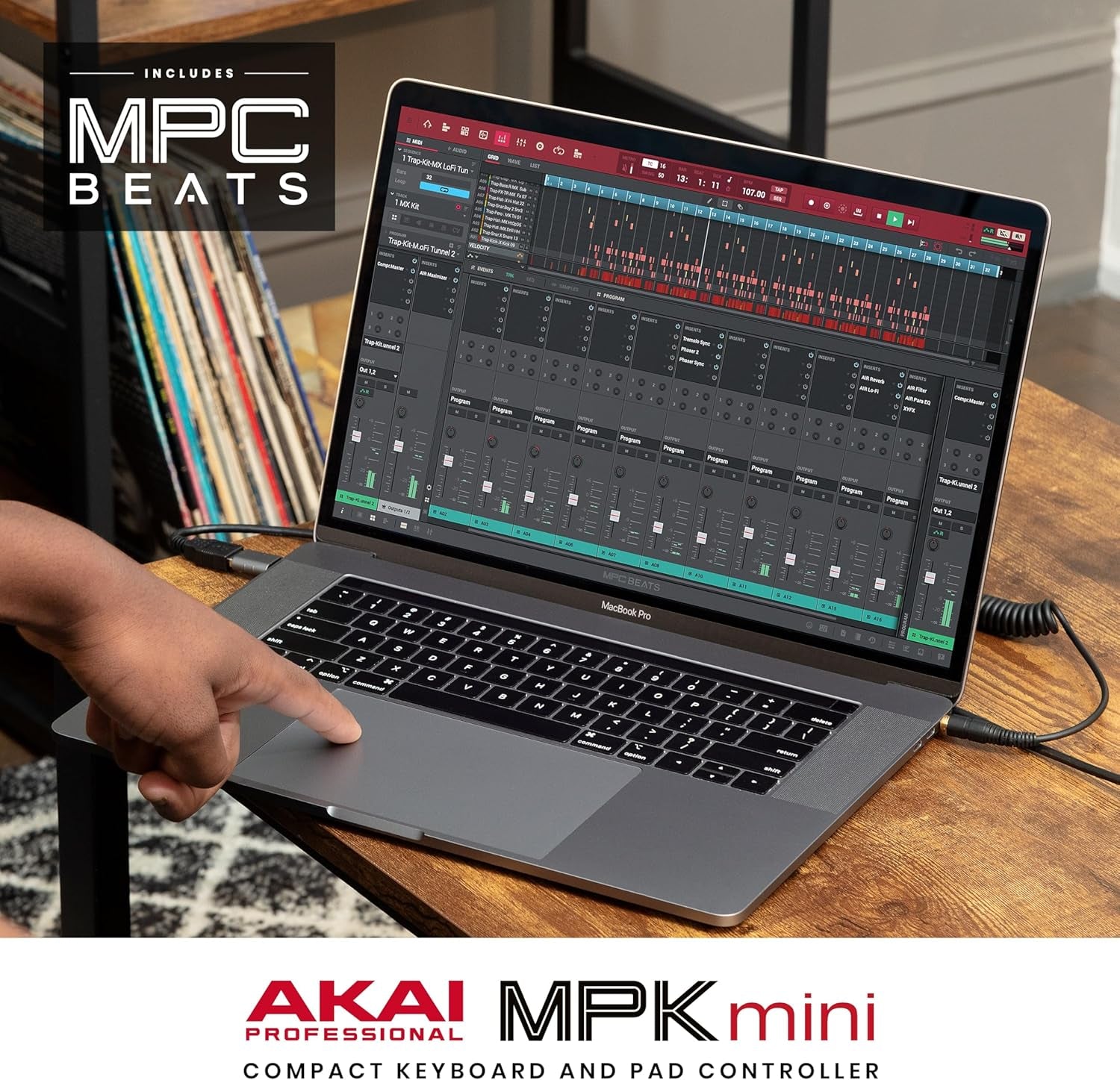 AKAI, 25 Key USB MIDI Keyboard Controller with 8 Drum Pads, 8 Assignable 360 Degree Knobs and Pro Software Suite Included, MPK Mini (MPKMINI3)