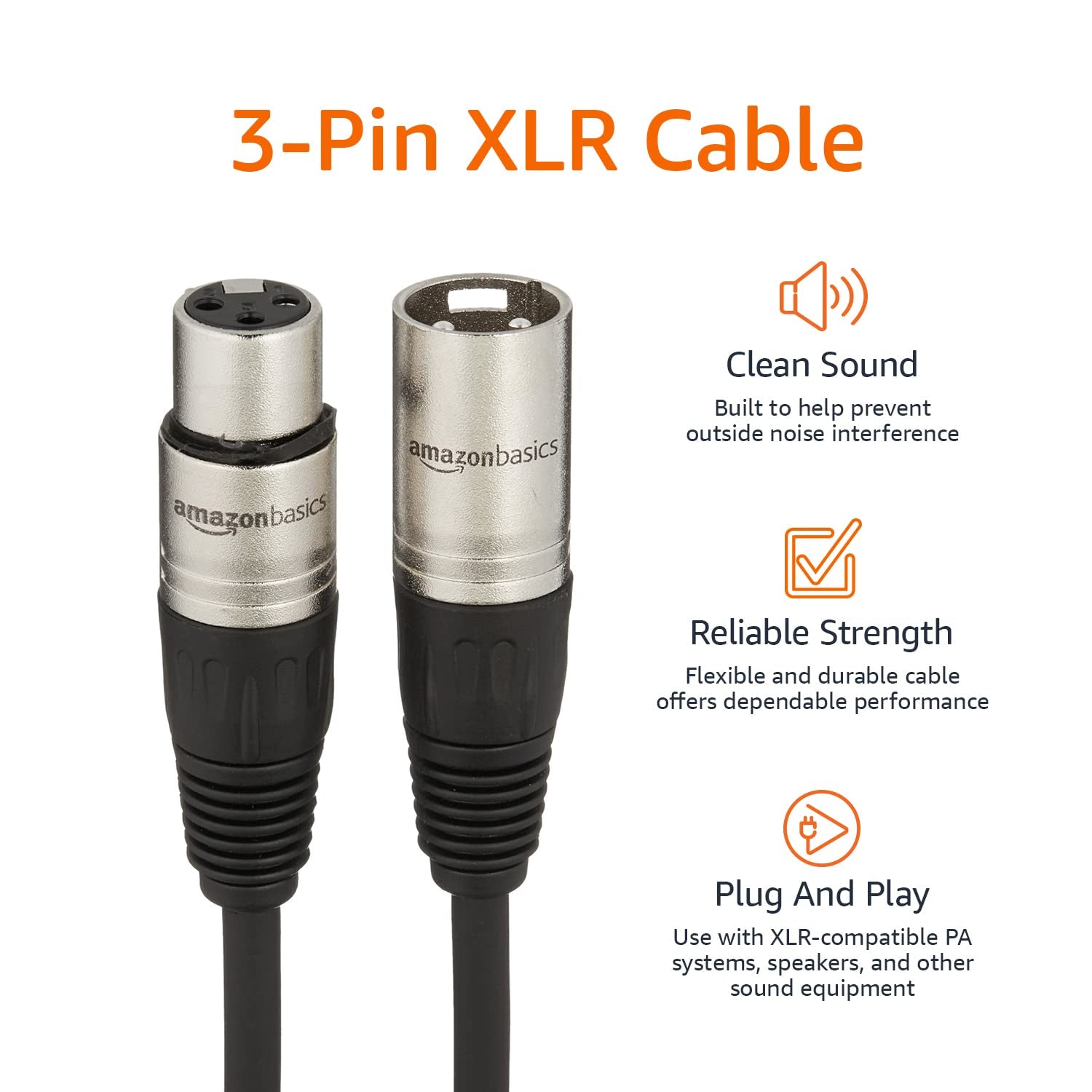 XLR Male to Female Microphone Cable for Speaker or PA System, All Copper Conductors, 6MM PVC Jacket, 6 Foot, Black