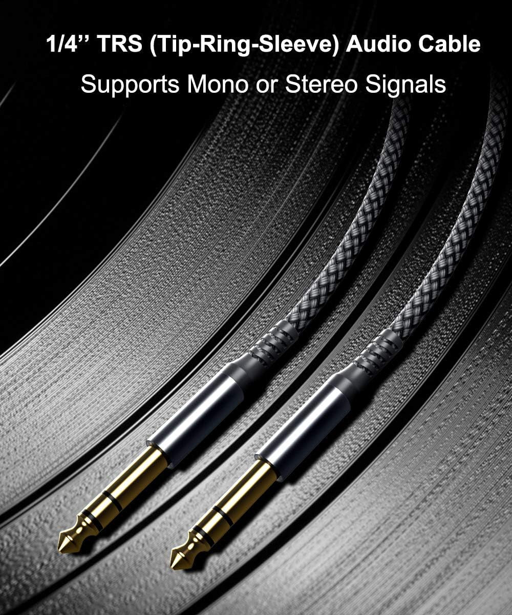 1/4 Inch TRS Instrument Guitar Cable 10Ft 2Pack,Straight 6.35Mm Guitar Bass AMP Cord,Quarter Inch 6.3Mm Male Jack Stereo Audio Balanced Line for Electric Guitar,Bass,Keyboard,Amplifier,Speaker
