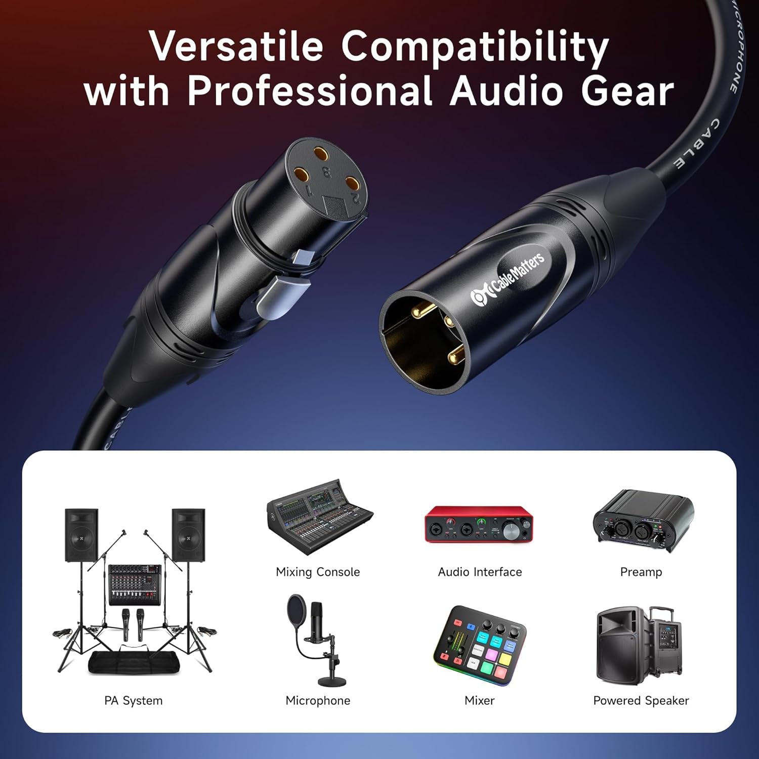 2-Pack Premium XLR to XLR Cables - 6Ft, Male to Female Microphone Cable, Oxygen-Free Copper (OFC) Mic Cord, Black