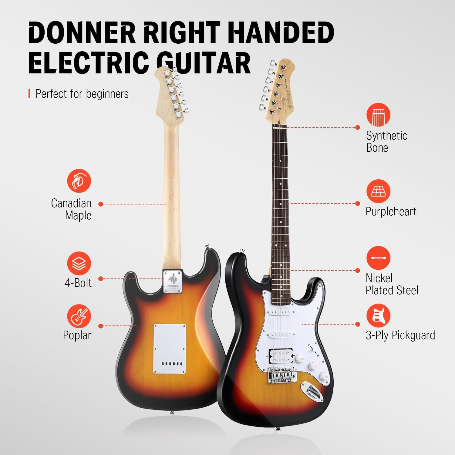 DST-100S 39 Inch Full Size Electric Guitar Kit Solid Body Sunburst, Beginner Starter, with Amplifier, Bag, Capo, Strap, String, Tuner, Cable, Picks