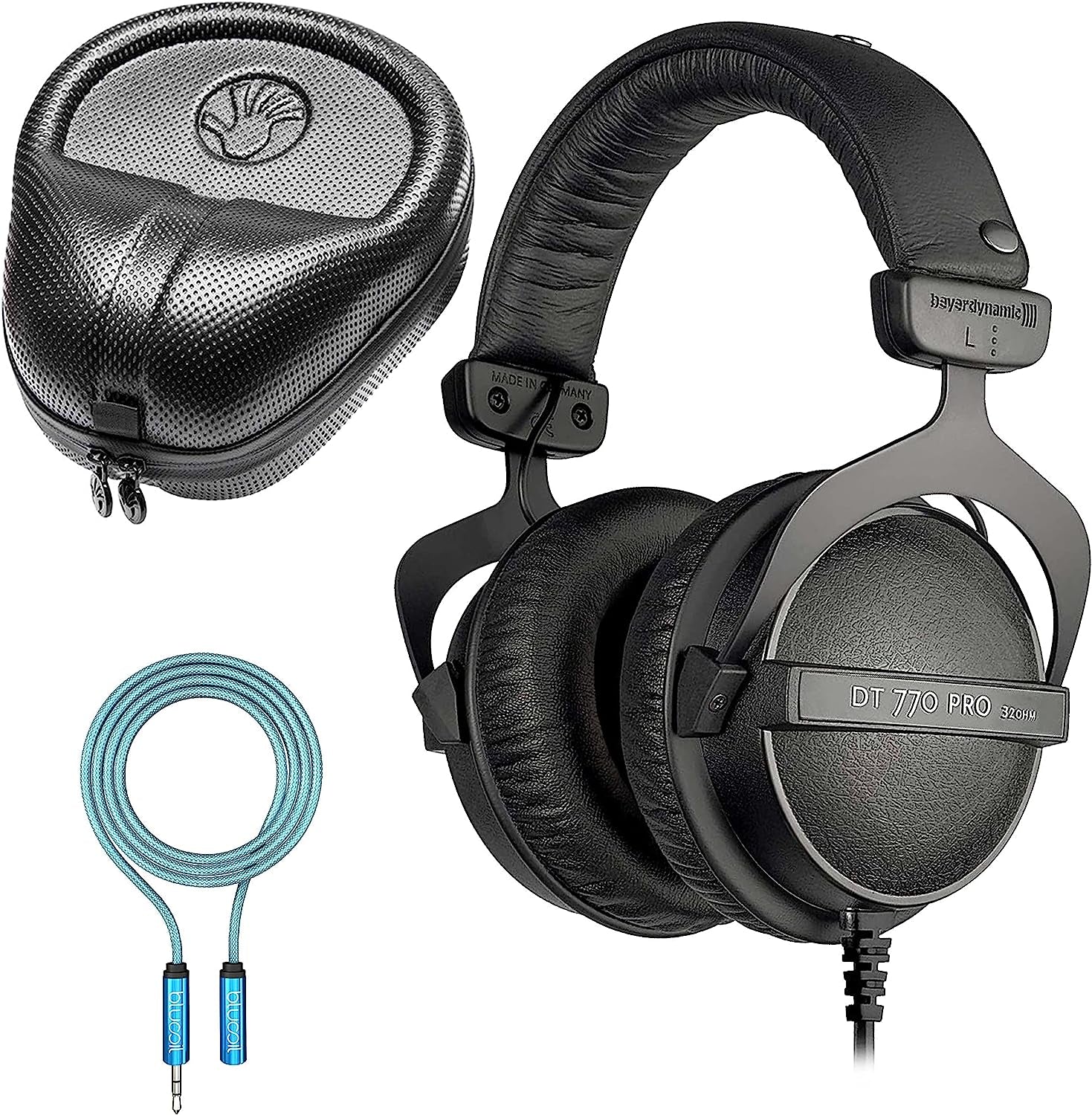 Beyerdynamic DT 770 PRO 32 Ohm Over-Ear Studio Headphones in Black Bundle 6' 3.5Mm Headphone Extension Cable, and Slappa Full-Sized Hardbody PRO Headphone Case