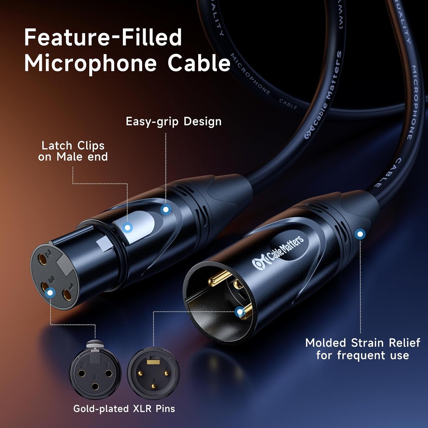 2-Pack Premium XLR to XLR Cables - 6Ft, Male to Female Microphone Cable, Oxygen-Free Copper (OFC) Mic Cord, Black