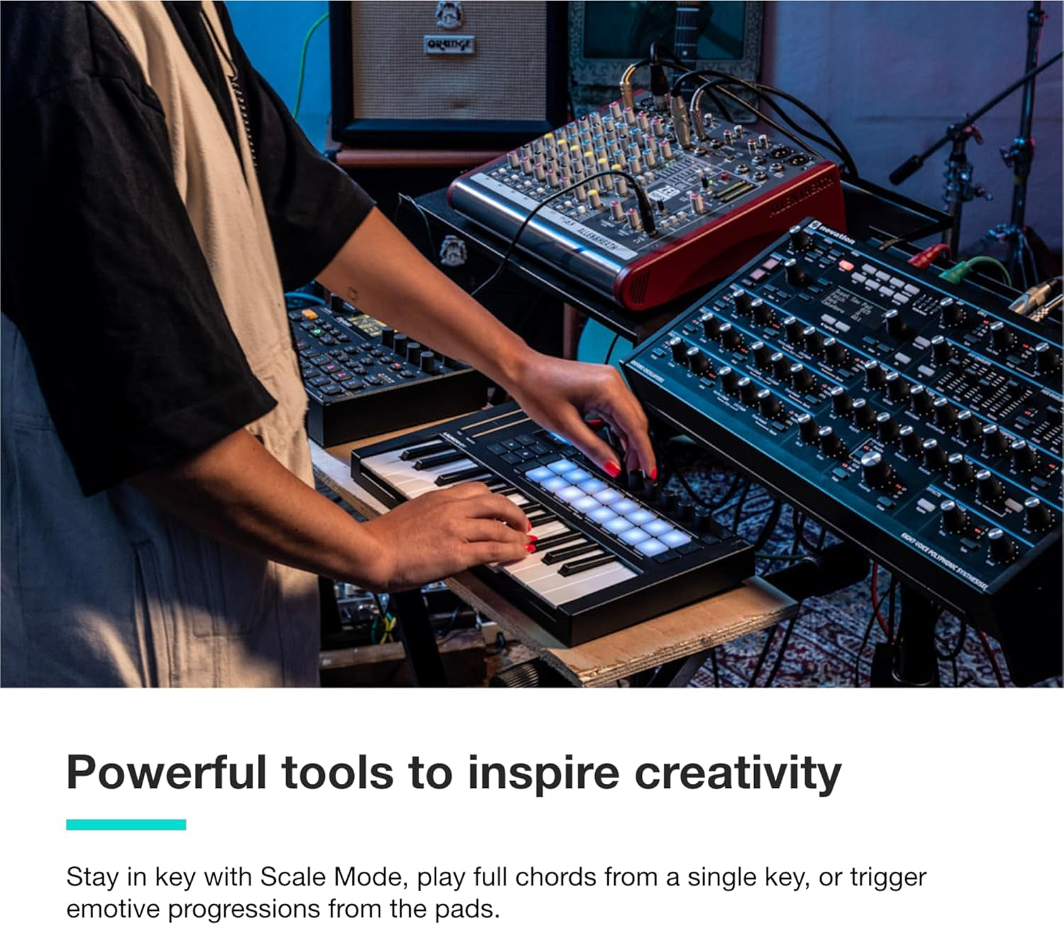 Launchkey Mini 25 [MK4] — Portable 25 Mini-Key, USB, MIDI Keyboard Controller with DAW Integration. Chord Mode, Scale Mode, Drum Pads, and Arpeggiator. Includes Music Creation Software Bundle