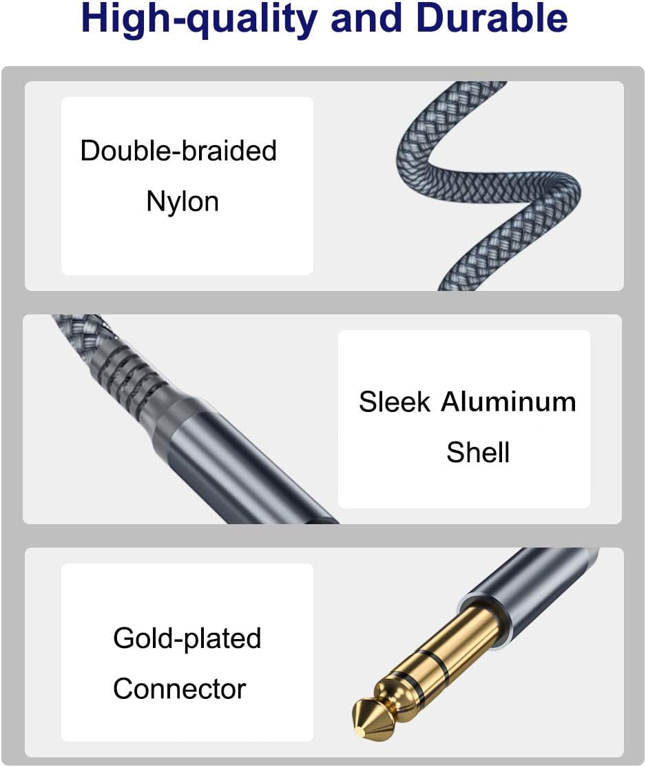 1/4 Inch TRS Instrument Guitar Cable 10Ft 2Pack,Straight 6.35Mm Guitar Bass AMP Cord,Quarter Inch 6.3Mm Male Jack Stereo Audio Balanced Line for Electric Guitar,Bass,Keyboard,Amplifier,Speaker