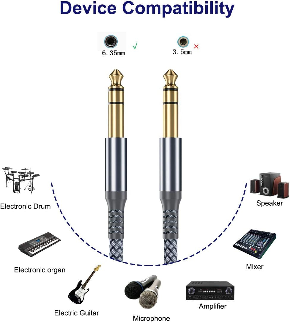 1/4 Inch TRS Instrument Guitar Cable 10Ft 2Pack,Straight 6.35Mm Guitar Bass AMP Cord,Quarter Inch 6.3Mm Male Jack Stereo Audio Balanced Line for Electric Guitar,Bass,Keyboard,Amplifier,Speaker