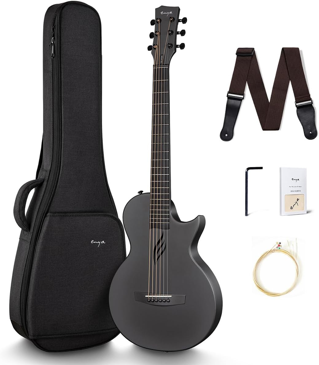 Nova Go Carbon Fiber Acoustic Guitar 1/2 Size Beginner Adult Travel Acustica Guitarra W/Starter Bundle Kit of Colorful Packaging, Acoustic Guitar Strap, Gig Bag, Cleaning Cloth, String(Black)