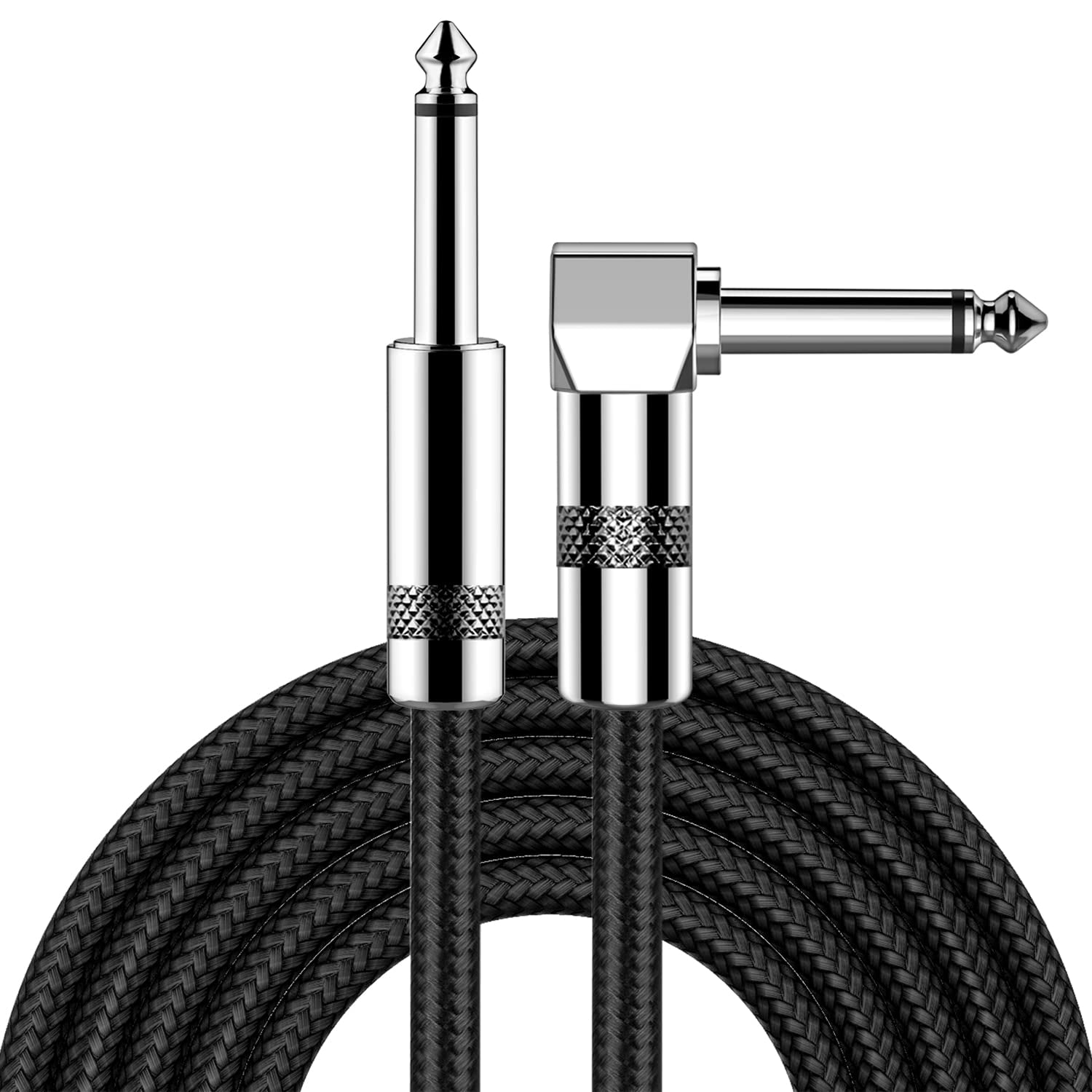 Guitar Cable 10Ft Electric Instrument Bass AMP Cord for Electric Mandolin, Pro Audio (Right Angle to Straight, Black)