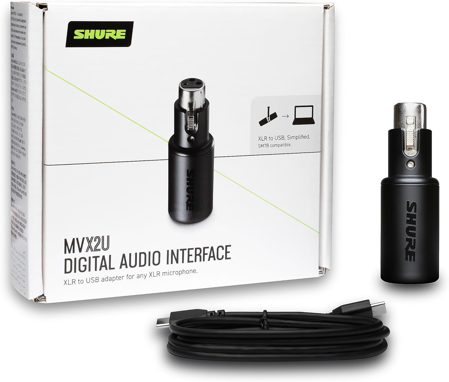 MVX2U Xlr-To-Usb Digital Interface with Headphone Jack, Integrated Pre-Amp with 60Db Gain Control, Zero-Latency Monitoring, 48V Phantom Power, plus Desktop App, 1M USB-C Cable