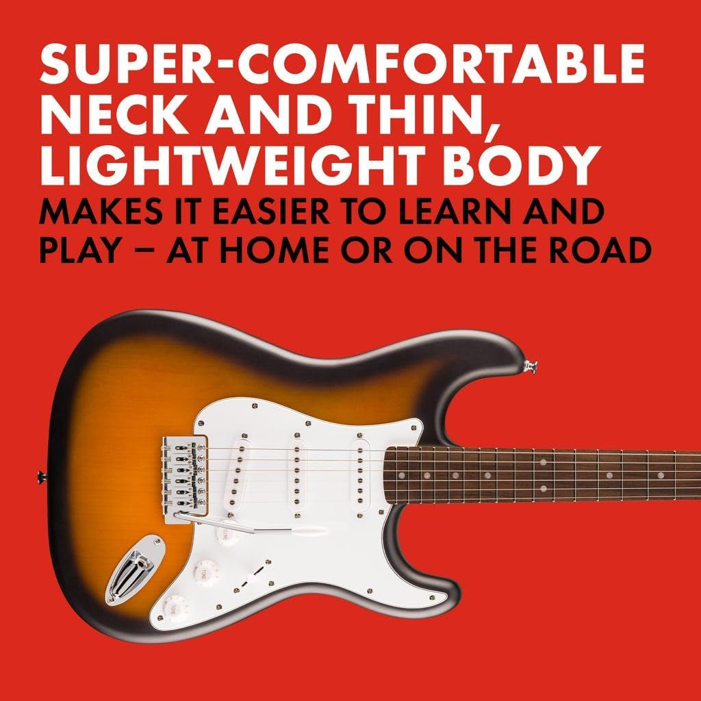 Squier Debut Series Stratocaster Electric Guitar, Beginner Guitar, with 2-Year Warranty, Includes Free Lessons, 2-Color Sunburst with Matte Finish