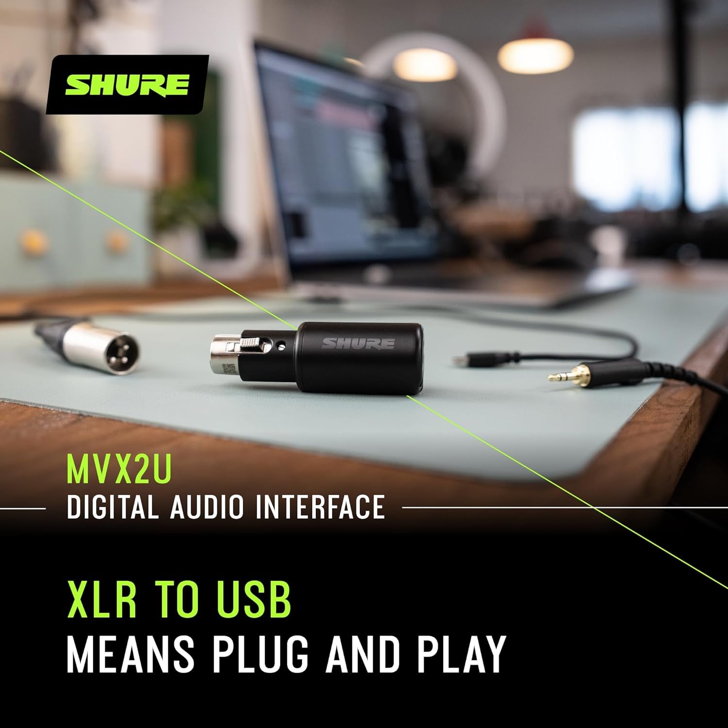 MVX2U Xlr-To-Usb Digital Interface with Headphone Jack, Integrated Pre-Amp with 60Db Gain Control, Zero-Latency Monitoring, 48V Phantom Power, plus Desktop App, 1M USB-C Cable