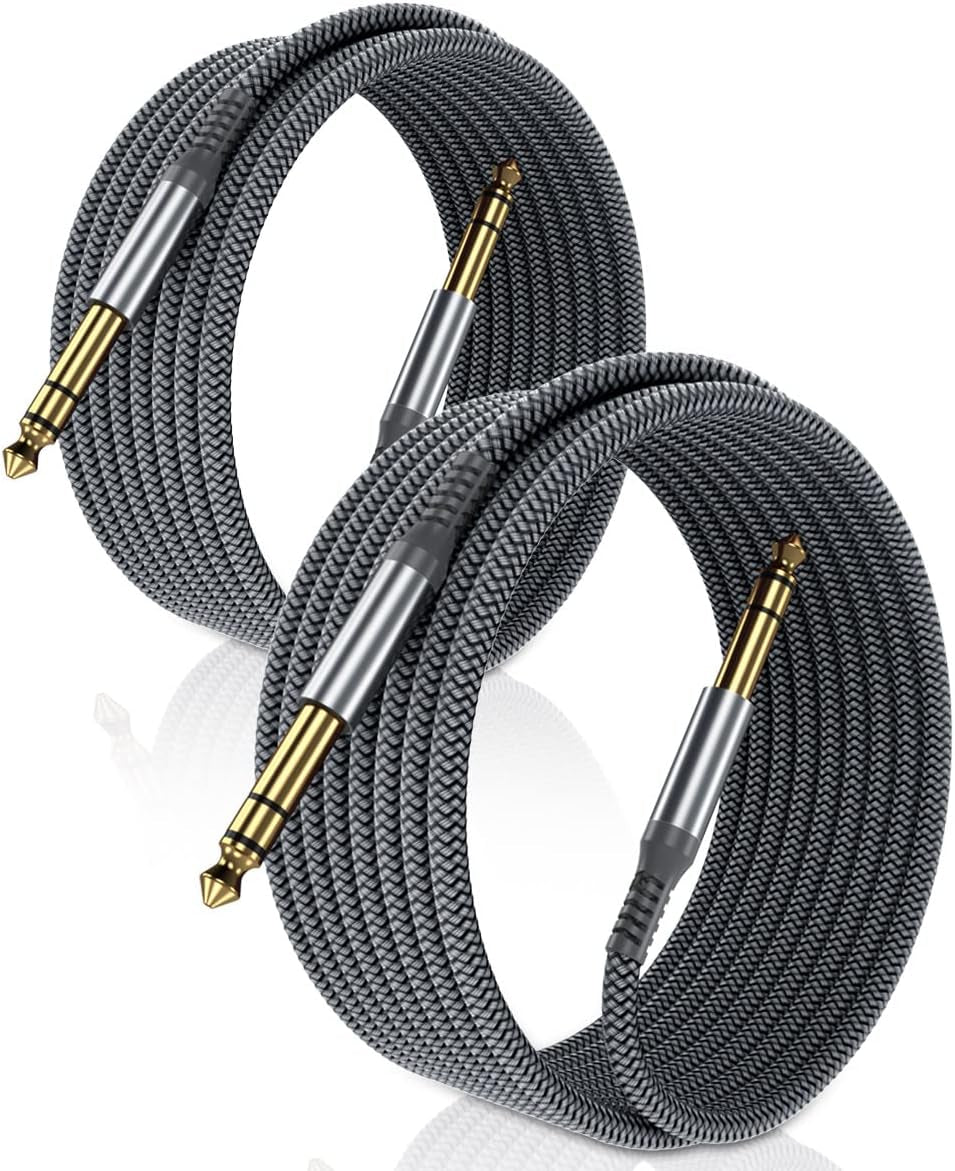 1/4 Inch TRS Instrument Guitar Cable 10Ft 2Pack,Straight 6.35Mm Guitar Bass AMP Cord,Quarter Inch 6.3Mm Male Jack Stereo Audio Balanced Line for Electric Guitar,Bass,Keyboard,Amplifier,Speaker