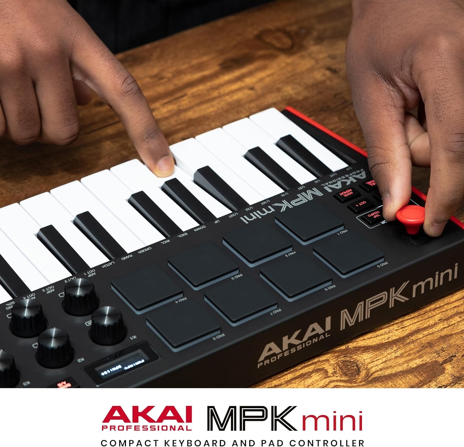 AKAI, 25 Key USB MIDI Keyboard Controller with 8 Drum Pads, 8 Assignable 360 Degree Knobs and Pro Software Suite Included, MPK Mini (MPKMINI3)