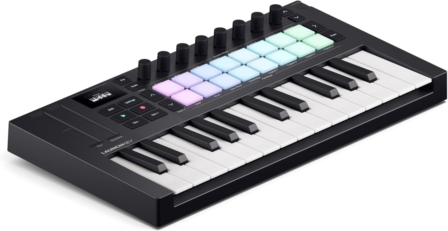 Launchkey Mini 25 [MK4] — Portable 25 Mini-Key, USB, MIDI Keyboard Controller with DAW Integration. Chord Mode, Scale Mode, Drum Pads, and Arpeggiator. Includes Music Creation Software Bundle