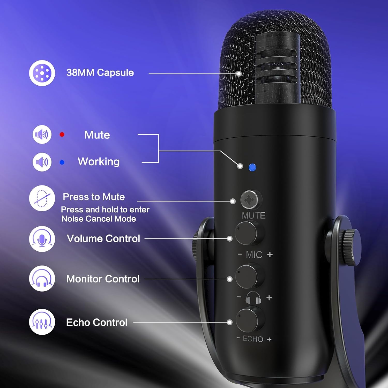 USB Microphone,Condenser Computer PC Mic,Plug&Play Gaming Microphones for PS 4&5.Headphone Output&Volume Control,Mic Gain Control,Mute Button Vocal,Youtube Podcast on Mac&Windows(Black)
